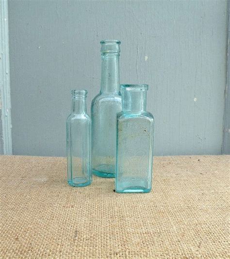 3 Vintage Turquoise Sea Glass Blue Bottles Crown Lea And Etsy Glass Sea Glass Blue Bottle