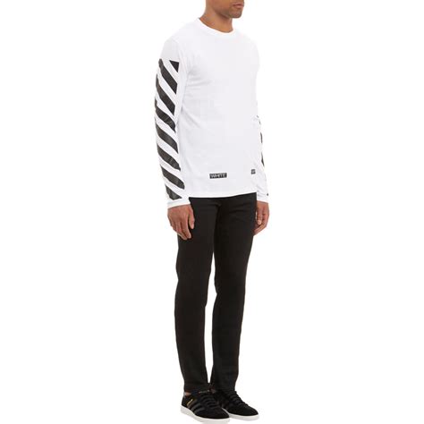 Off White Co Virgil Abloh Diagonal Stripe Long Sleeve T Shirt In White