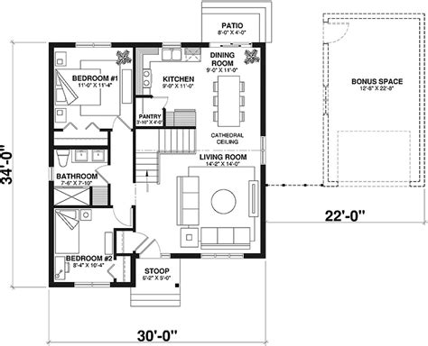 Cottage Style House Plan 2 Beds 1 Baths 948 Sqft Plan 23 116