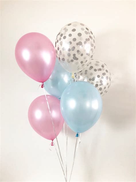 Pink Light Blue And Silver Confetti Look Latex Balloons Gender Etsy