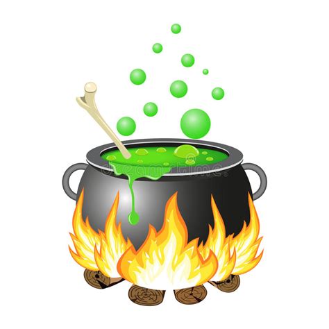 Steel Cauldron With Boiling Green Magic Potion Isolated On White