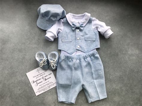 Baby Boy Baptism Outfit Linen Baby Boy Baptism Outfit Set Hat Etsy