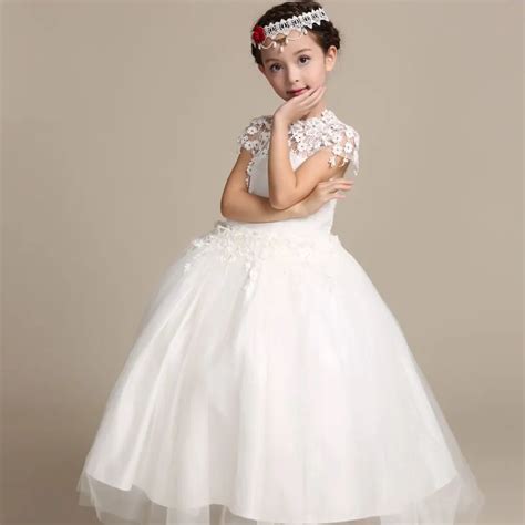 buy 2017 elegant long wedding dress for flower girls solid white princess