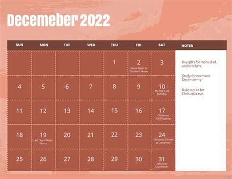 Simple December 2022 Calendar Template In Psd Illustrator Word