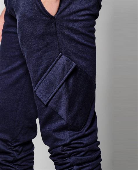 Navy Blue Men Twisted Ruched Cargo Joggers