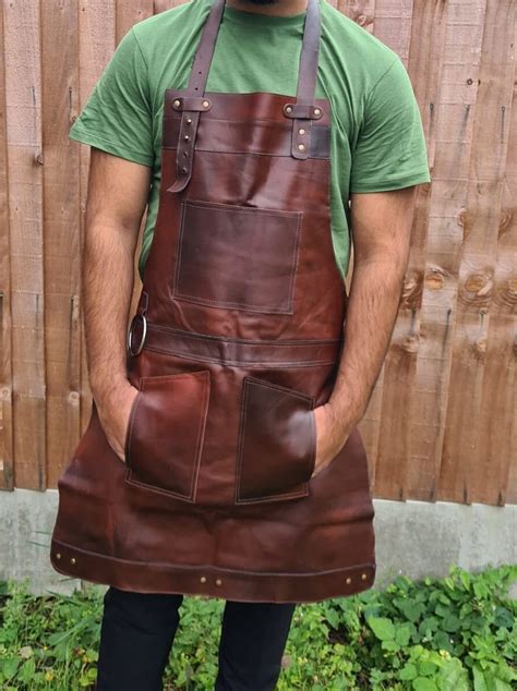 Dark Brown Real Leather Apron Butcher Apron Cook Apron Bbq Etsy