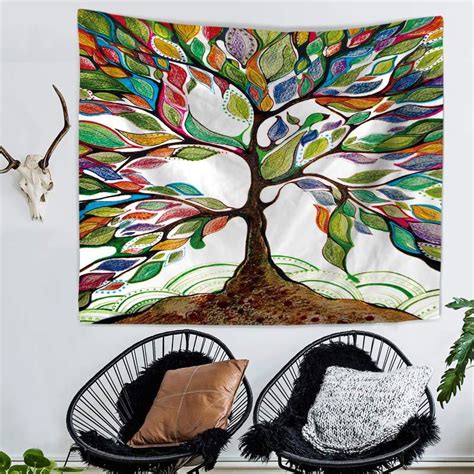 Oil Paiting Colorful Tree Of Life Printed Psychedelic Polyester