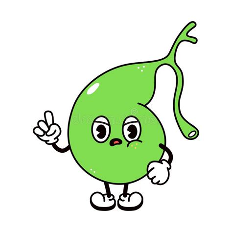 Cute Angry Sad Gallbladder Character Vector Hand Drawn Traditional