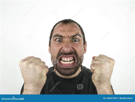 Portrait Of Angry Insane Man Isolated On White Stock Image Image Of