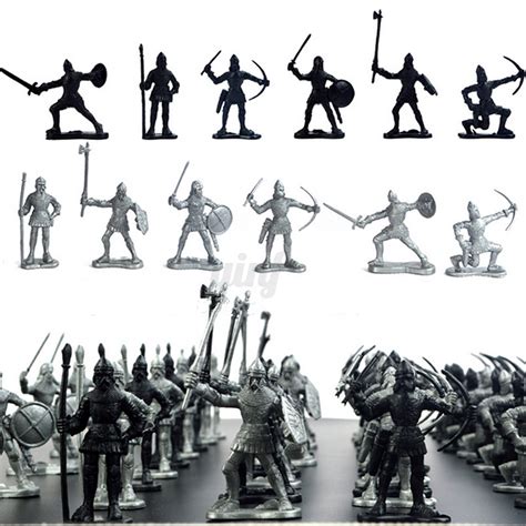 60pcs Black Silver Medieval Knights Warriors Kids Toy Soldiers Figure