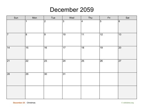December 2059 Calendar With Weekend Shaded