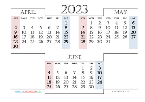 Printable Calendar April May June 2023