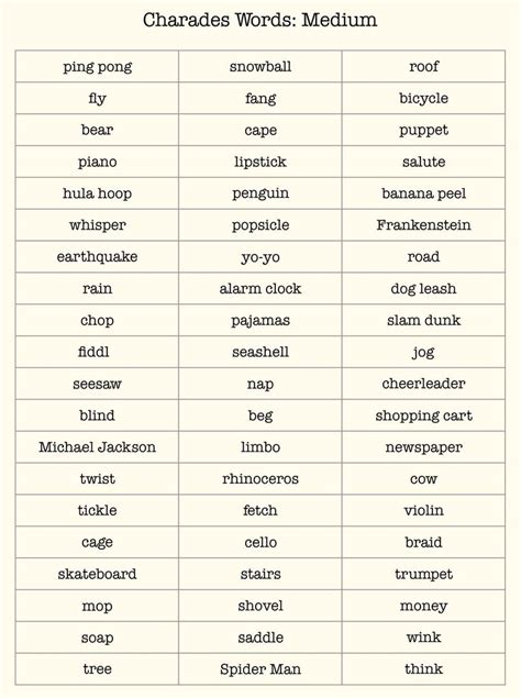 Charades Word List Printable In 2021 Charades Words