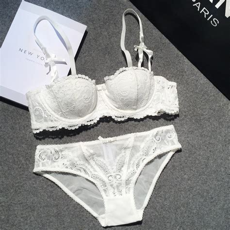 Sexy Lace Bra And Panty Cup Thin Young Girl White Bride Bra Briefs Set Push Up Underwear Set For