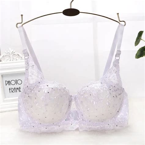 Svokor Womens Sexy Bra Thin Cup Gathering Adjusting Steel Ring Embroidered Bra Sexy Breathable