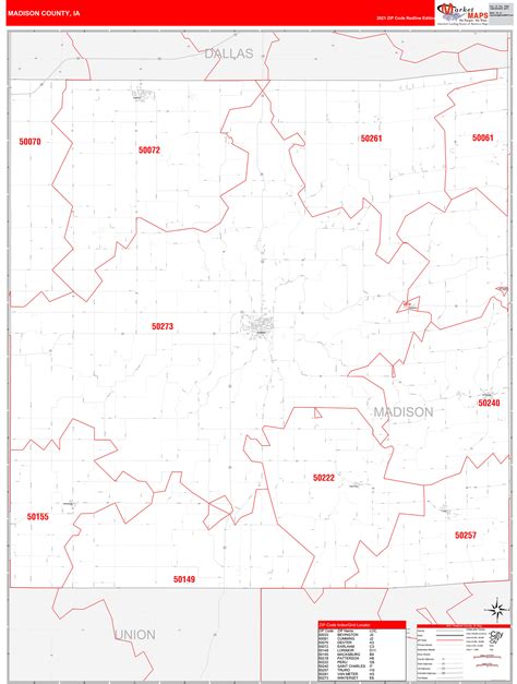 Madison County Ia Zip Code Wall Map Red Line Style By Marketmaps