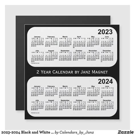 2023 2024 Black And White 2 Year Calendar By Janz Magnetic Card School