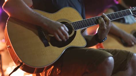 Man Playing Guitar Close Up Acoustic Classic Wooden Guitar Musician
