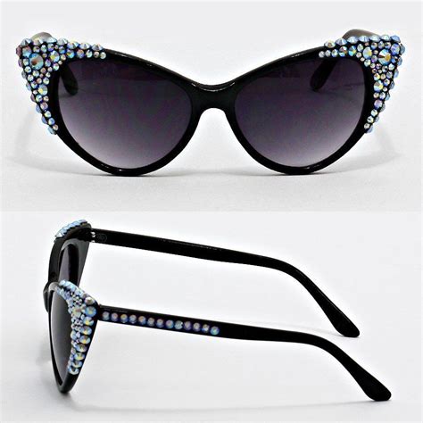 Cateye Sunglasses With Black Diamond Aurora Borealis Crystal Cat Eye Sunglasses Sunglasses