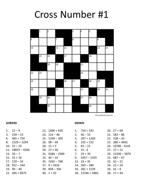 Free Printable Math Crossword 1 Maths Puzzles Printable Crossword