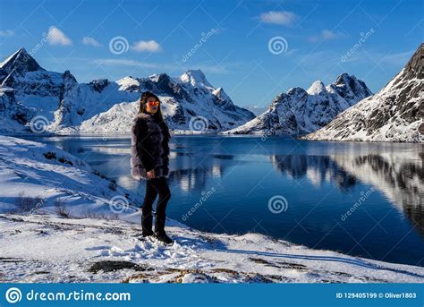 Woman Posing In The Mountains Of The Lofoten Islands Reine Norway
