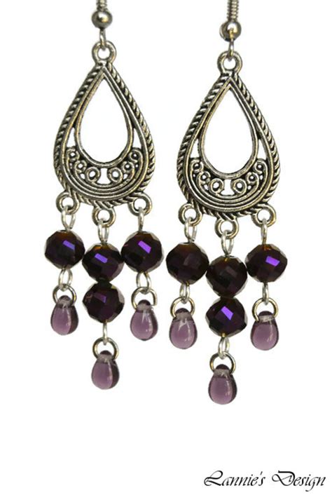 Purple Violet Chandelier Earrings Teardrop Crystal Clip Ons No Etsy