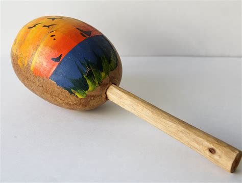 Vintage Gourd Maraca Musical Instrument Hand Painted Etsy Hand