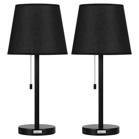 Modern Metal Bedside Table Lamp With Pull Chain Set Of 2 Black