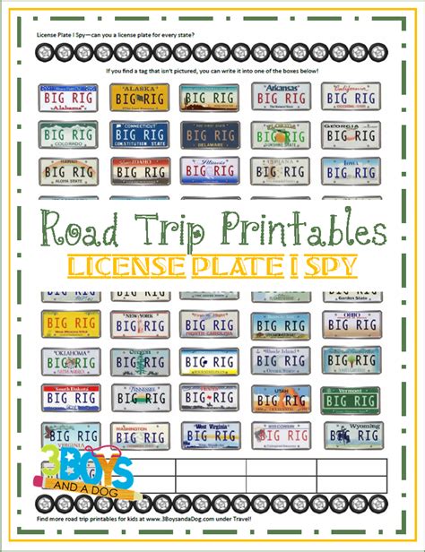 Road Trip Printables For Kids License Plate I Spy Road Trips And