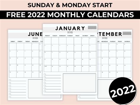 Sunday Start A4 Printable Calendar Template 2022 Calendar And Blank