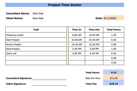 Consultant Timesheet Template Free