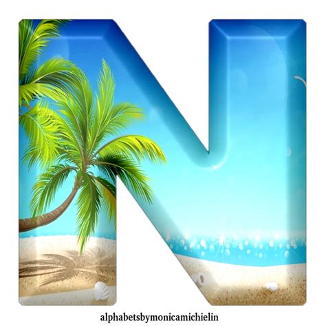Monica Michielin Alphabets Beach Sand Blue Water Palm Tree Cartoon