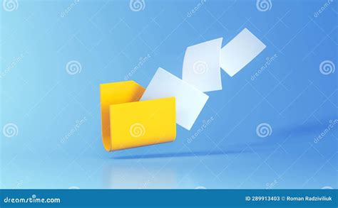 Yellow Computer Folder With Flying Blank Documents Stock Illustration