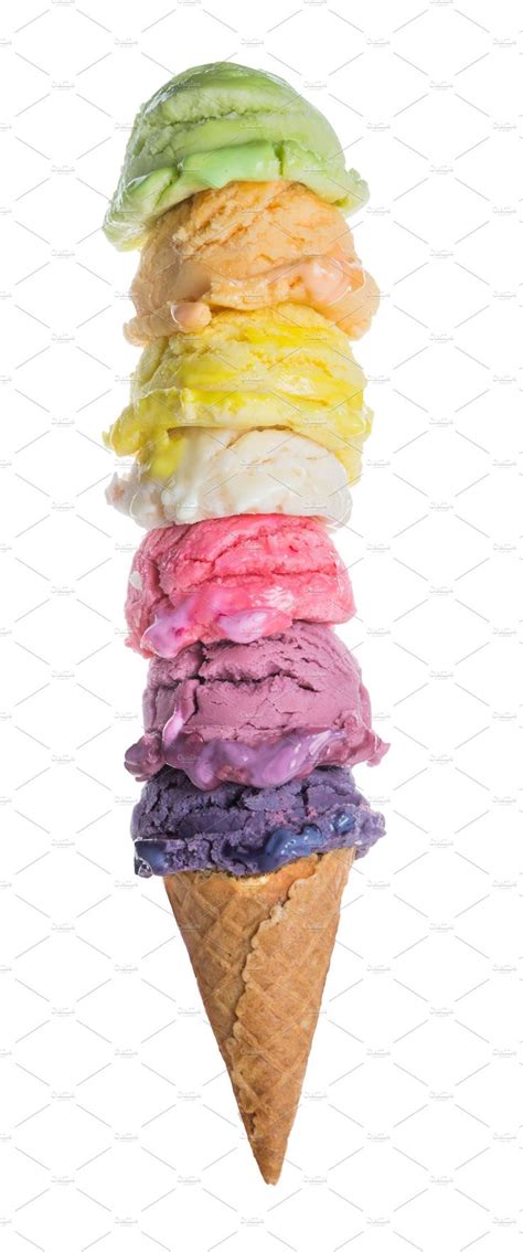Stack Of Colourful Ice Cream Scoops In A Cone Stock Photo Containing Ice Colorful Ice Cream