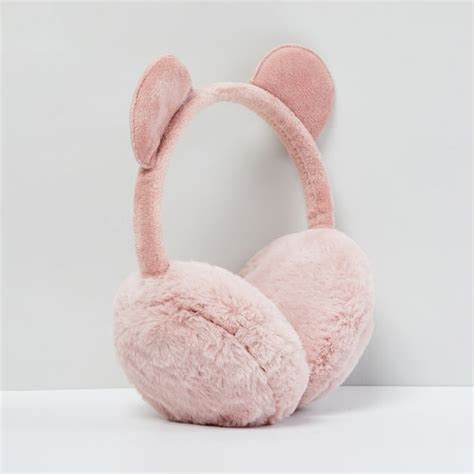 Max Fuzzy Bunny Ear Ear Muffs Pink Solid