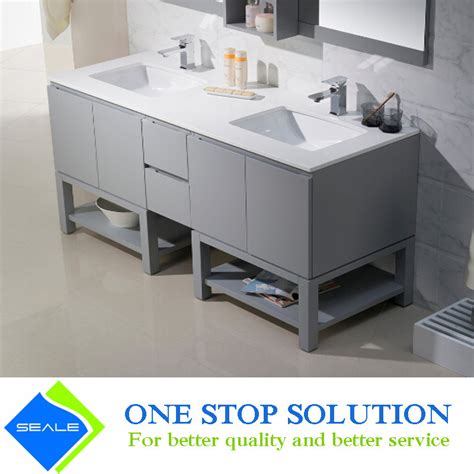 A rectangular basin sink is integrated within the reinforced acrylic counter for a flawless aesthetic. China Gray High Gloss Lacquer Finish Bathroom Vanity ...