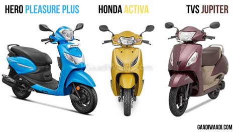 Check out activa on road price, reviews, mileage, versions, news & images at bikewale. Hero Pleasure Plus vs Honda Activa 5G vs TVS Jupiter: Spec ...