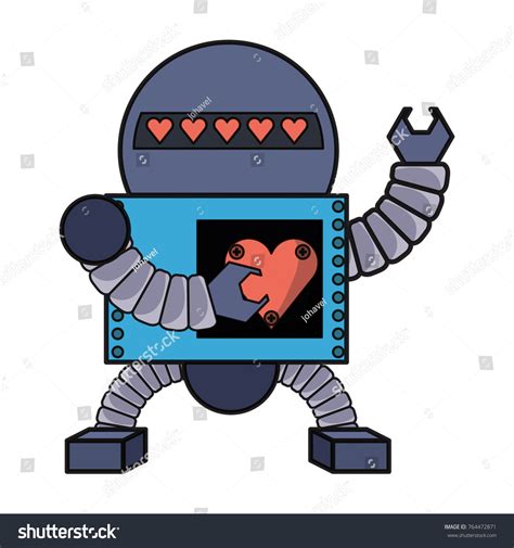 Cartoon Little Robot Heart Icon Over Stock Vector Royalty Free