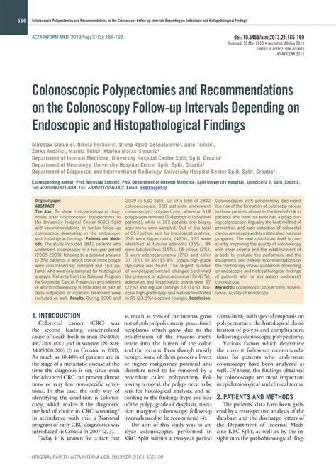 Pdf Colonoscopic Polypectomies And Recommendations On The Colonoscopy Follow Up Intervals