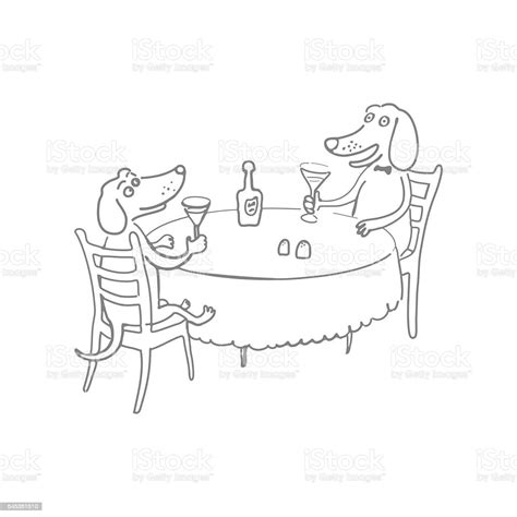Illustration Two Dogs Drinking In Cafe Stock Illustration Download