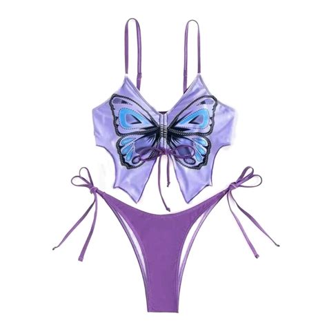 A5kc Women S Butterfly Bikini Set Ladies Two Pieces Swimsuit Sexy Tie Side Bathing Suit Ins