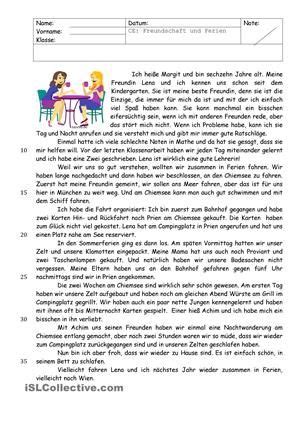 Im fach deutsch klasse 7 liegt der fokus ganz auf der literatur und dem lesen: Freundschaft Ferien Leseverständis | Deutsch lernen ...