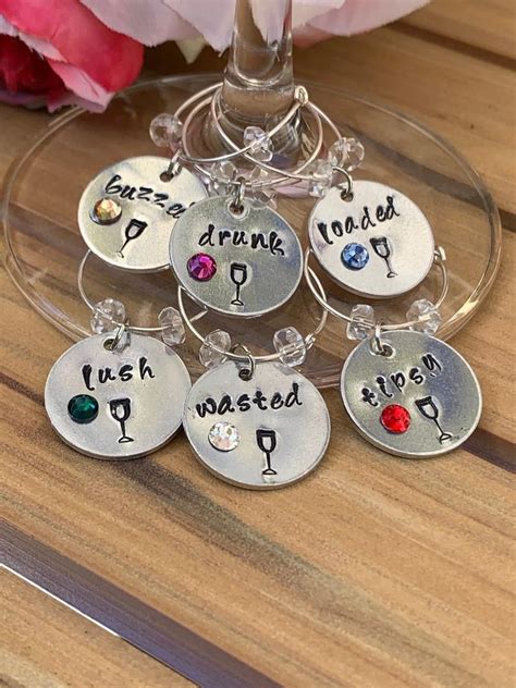 Wine Glass Charms Personalized Wine Tasting Party Glass Etsy Wine Glass Charms Wine Themed