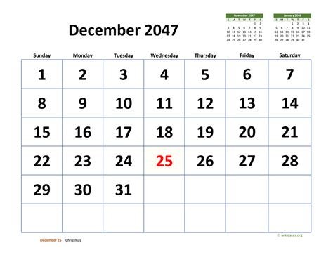 December 2047 Calendar With Extra Large Dates