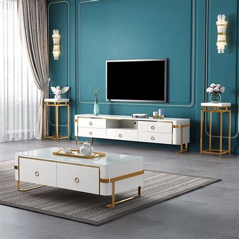 Maybe you would like to learn more about one of these? Comrty White TV Stand Modern Gold TV Console with Storage ...