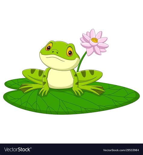 Cartoon Green Frog Sitting On A Leaf Royalty Free Vector