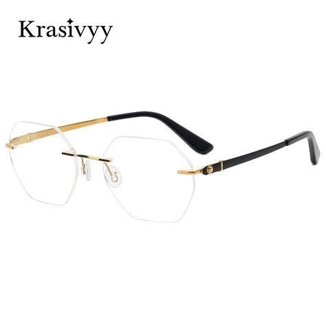 krasivyy b titanium screwless glasses frame men ultralight hexagonal lens optical prescription