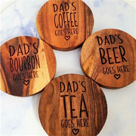 Collectibles Figurines And Knick Knacks Dad Wooden Engraved Coaster