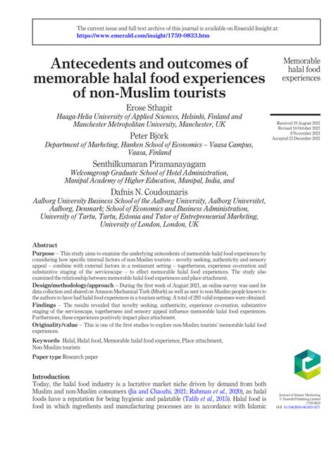 Pdf Antecedents And Outcomes Of Memorable Halal Food Experiences Of