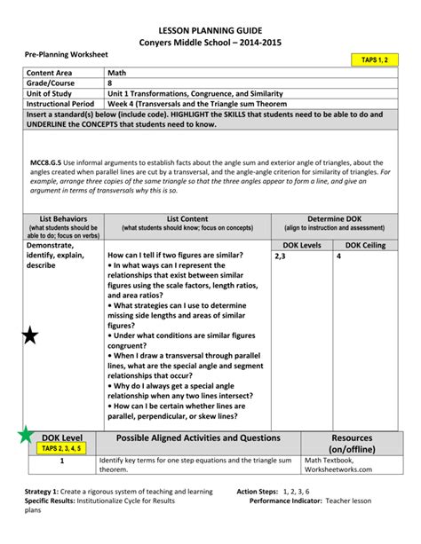 8th Grade Math Lesson Plans Lesson Plans Learning